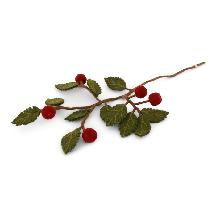 Gingerbread World European Market - Gry and Sif Denmark Felted Wool Branch with Dark Red Apples 12025