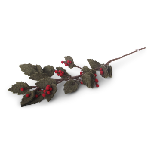 Gingerbread World European Market - Gry and Sif Felted Wool Berry Branch - Red Berries on Holly Branch 10523