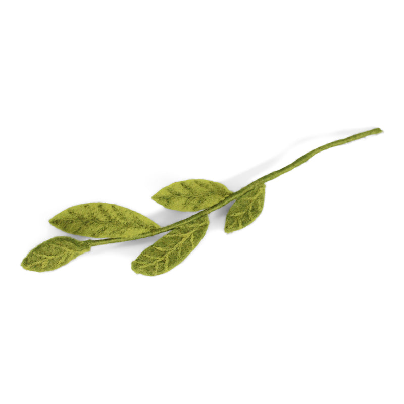 Gingerbread World European Market - Gry and Sif Felted Wool Florals Mixed Green Leaf Stem 11823