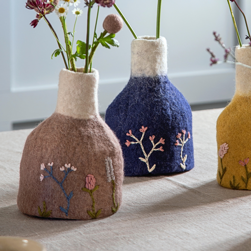 Gry & Sif Felted Wool Vase with Embroidered Flowers, Lavender 14133