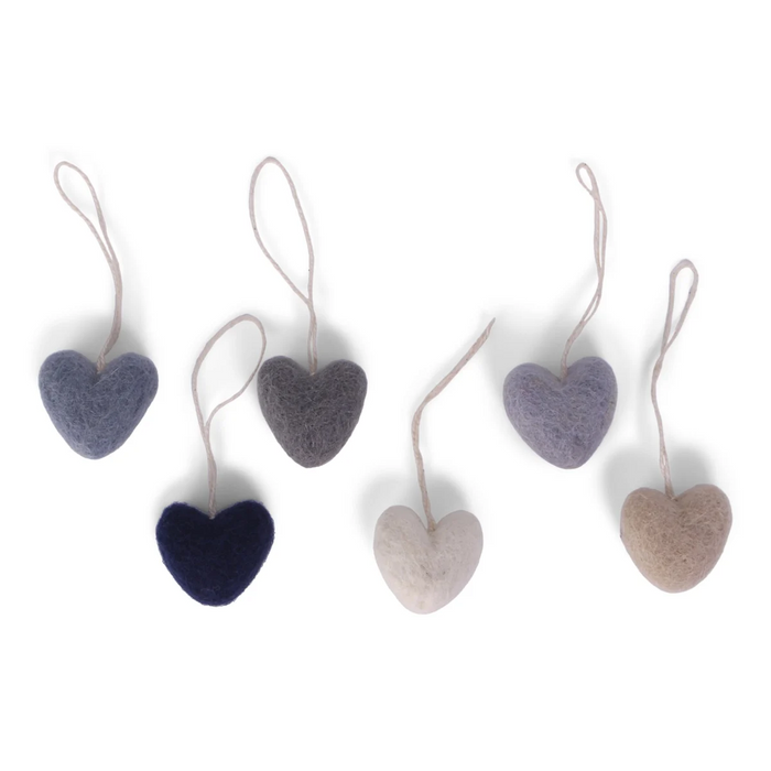 Gingerbread World European Market - Gry and Sif Felted Wool Ornaments - Mini Hearts in shades of blue