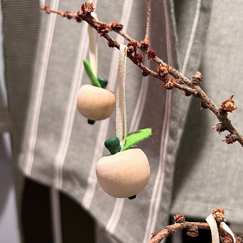 Gingerbread World European Market - Larssons Tra Handcrafted Wood Folk Art from Sweden - Mini Apple Ornament - Natural Wood