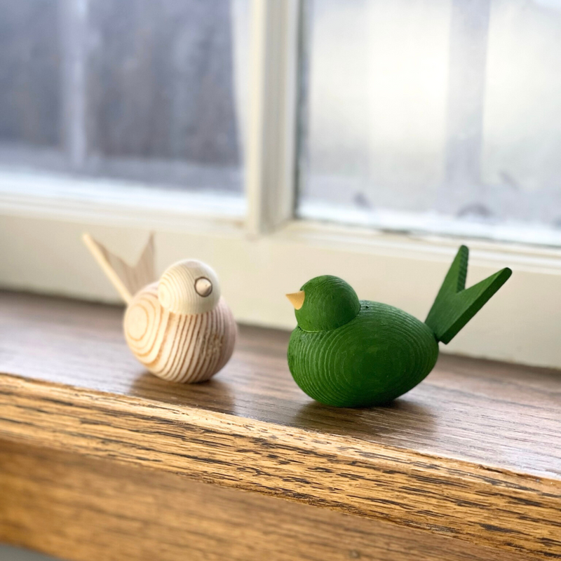 Gingerbread World European Market - Larssons Tra Handcrafted Wood Folk Art from Sweden - Wooden Birds sitting on window sill