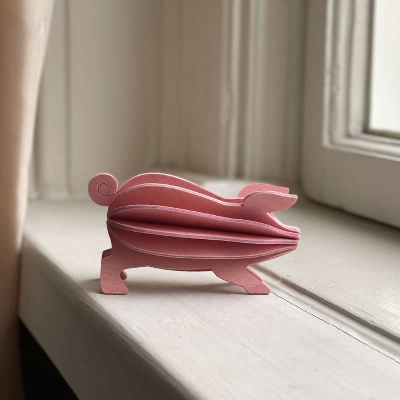 Gingerbread World European Market - Lovi Finland 3D Wooden Puzzle Figure - Good Luck Pig 9 cm Pink 