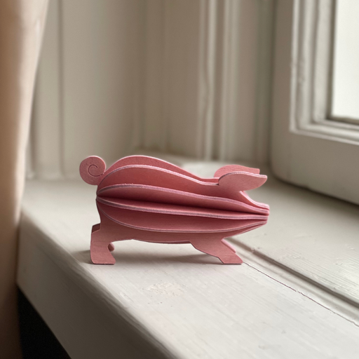 Gingerbread World European Market - Lovi Finland 3D Wooden Puzzle Figure - Good Luck Pig 9 cm Pink 