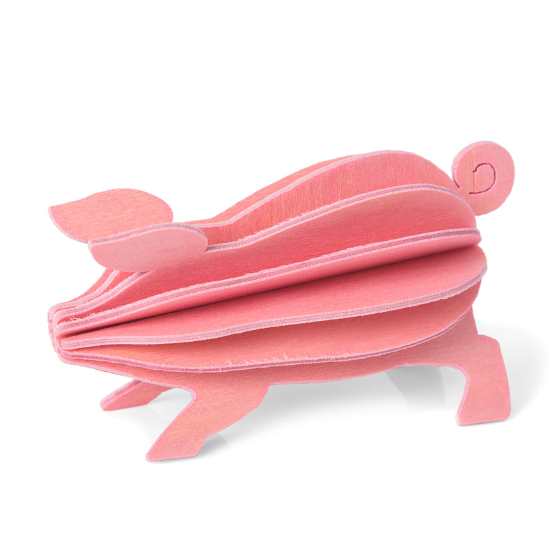 Gingerbread World European Market - Lovi Finland 3D Wooden Puzzle Figure - Good Luck Pig 9 cm Pink 
