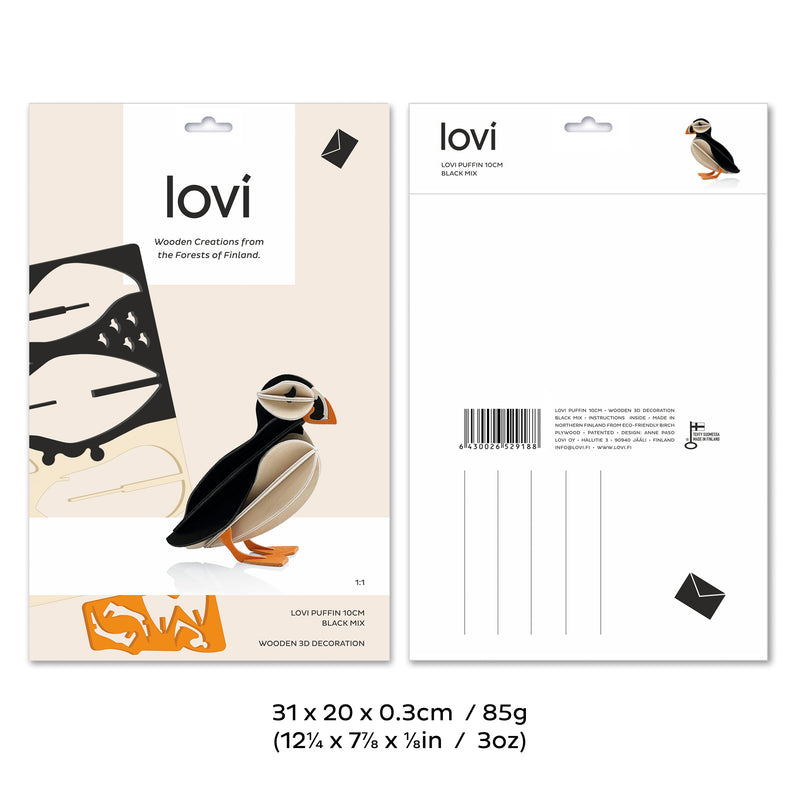 Gingerbread World European Market - Lovi Finland 3D Wooden Puzzle Figure - Puffin 10 cm black