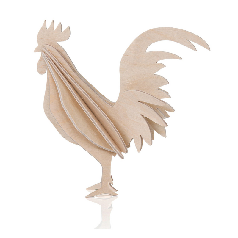 Gingerbread World European Market - Lovi Finland 3D Wooden Puzzle Figure - Rooster Natural Wood