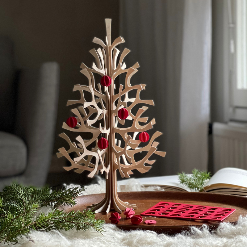Gingerbread World European Market - Lovi Finland 3D Puzzle Ornament Spruce Tree with Red Baubles 30 cm fun assembly activity