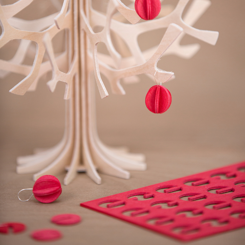 Gingerbread World European Market - Lovi Finland 3D Puzzle Ornament Spruce Tree with Red Baubles 30 cm fun assembly activity
