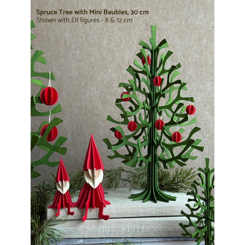 Gingerbread World European Market - Lovi Finland Spruce Tree with Red Baubles – 3D Wooden Puzzle 30 cm Forest Green