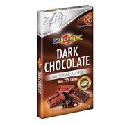 Quickbury sugar-free 72% dark chocolate bar made in Switzerland with no sugar added.