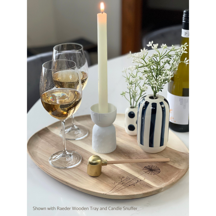 Gingerbread World European Market - Rader Design Stores Porcelain Mini Vase - Blue Collection shown on tray with candle snuffer