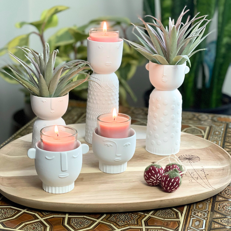 Gingerbread World European Market - Raeder Design Stories Porcelain Candle Holders and Vases with faces