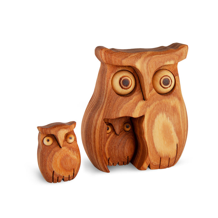 Gingerbread World European Market - Waldfabrik Natural Wood Figures - Owl with Removable Two Owlets 5169