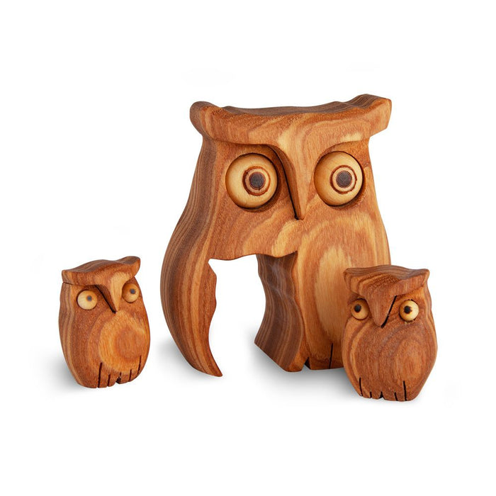 Gingerbread World European Market - Waldfabrik Natural Wood Figures - Owl with Removable Two Owlets 5169