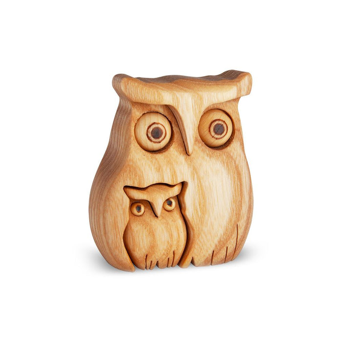 Gingerbread World European Market - Waldfabrik Natural Wood Figures - Owl with Removable Two Owlets 5169