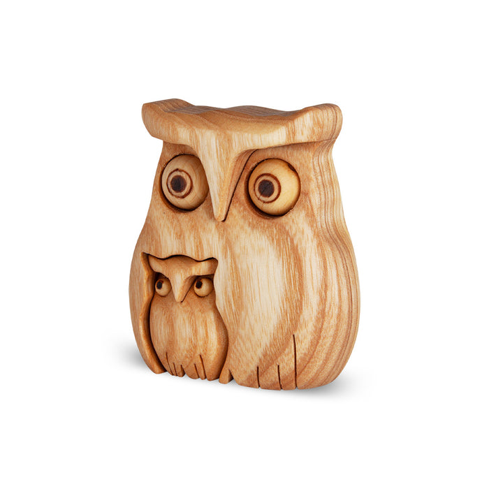 Gingerbread World European Market - Waldfabrik Natural Wood Figures - Owl with Removable Two Owlets 5169