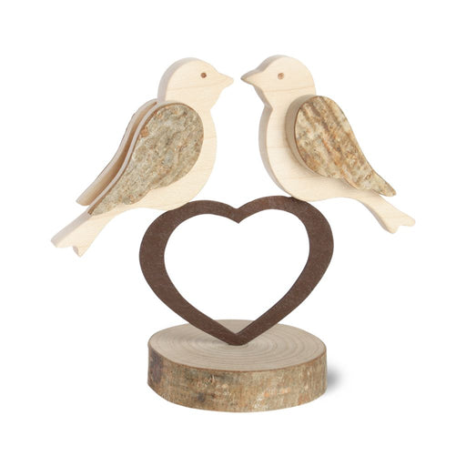 Gingerbread World European Market - Waldfabrik Wood Folk Art - Wooden Decoration Pair of Birds Sitting on a Heart 4750