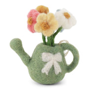 Gry & Sif felted wool miniature watering can filled with removable felt flowers, handmade in Nepal from New Zealand wool.