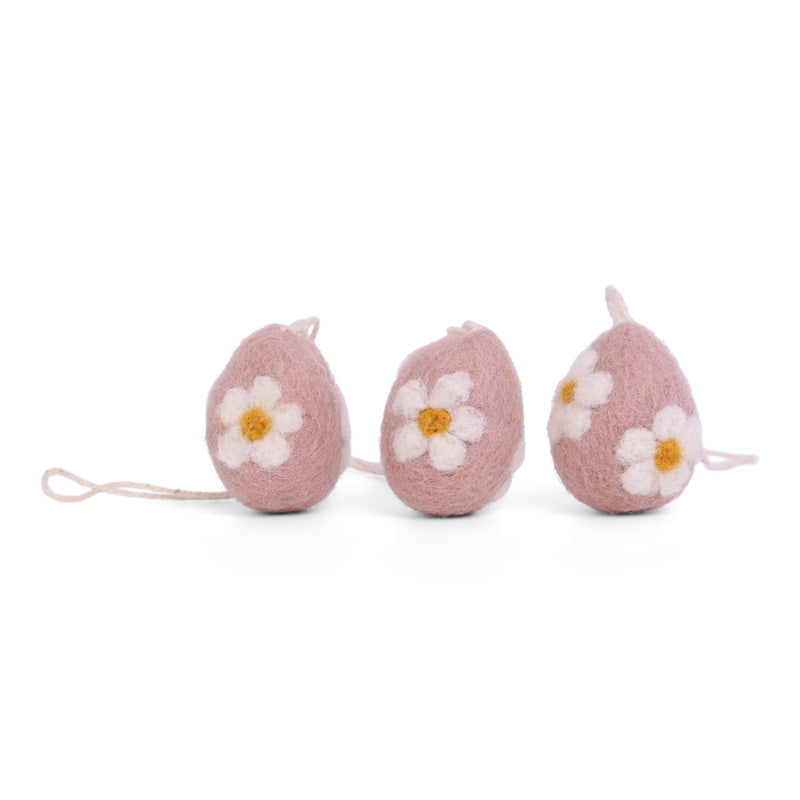 Gingerbread World European Market – En Gry and Sif Felted Wool Uniques – Hanging Easter Egg Ornaments – Rose Colour with Flower - 15114
