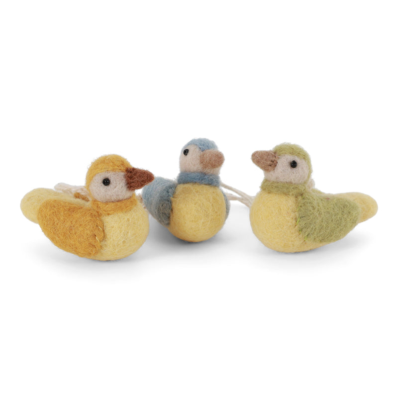 Gingerbread World European Market – En Gry and Sif Felted Wool Uniques – Hanging Ornaments Mini Sparrows Set of 3 - 13915