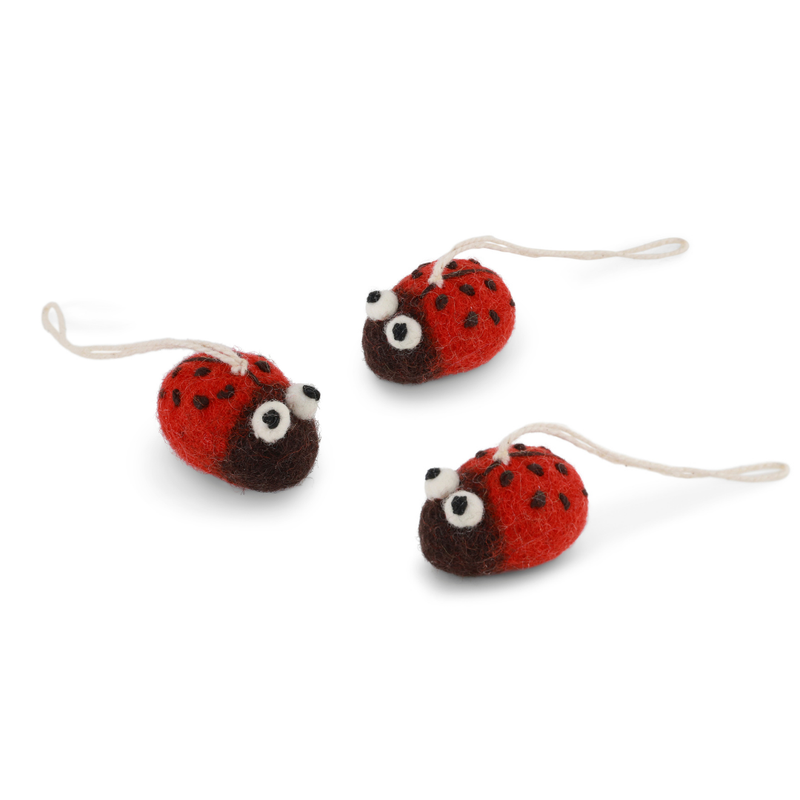 Gingerbread World European Market – En Gry and Sif Felted Wool Uniques – Ladybug Ornaments Set of 3 - 10835
