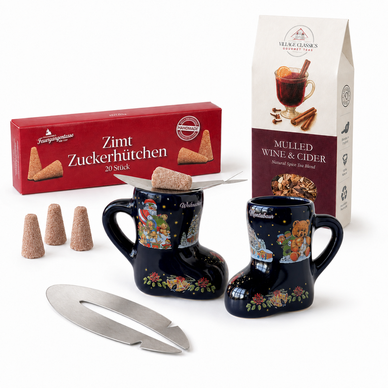 Gingerbread World Exclusive Feuerzangenbowle Bundle - Mugs Fire Trays Sugar Cones and Gluehwein Spices for Two
