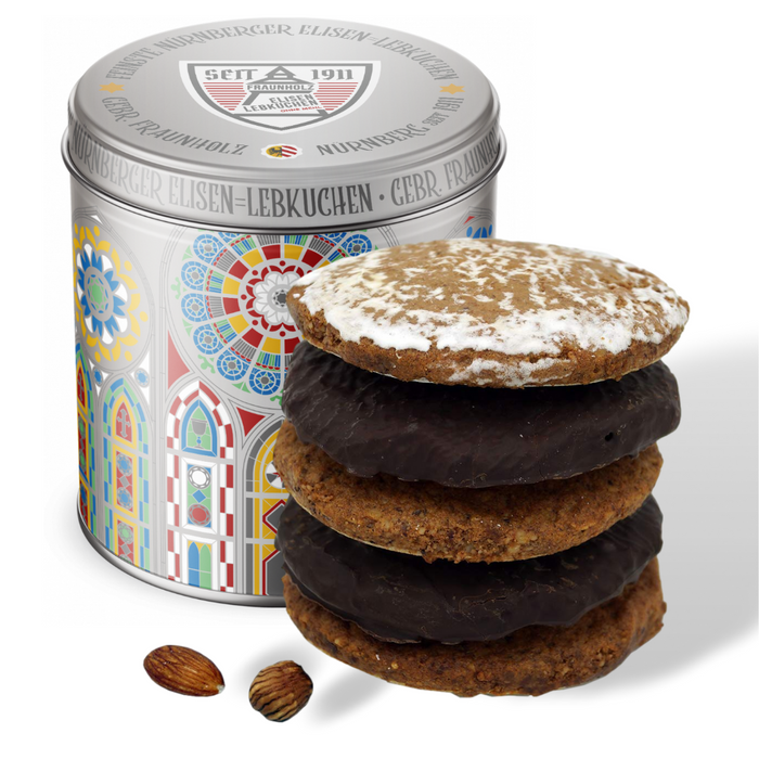 Gingerbread World Fraunholz Lebkuchen - Authentic Nuremberg Lebkuchen Gluten Free Assorted Elisen - Lorenz Kirchen Tin