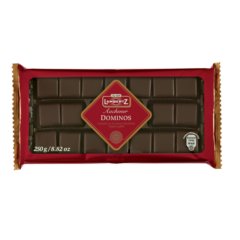 Lambertz Aachener Dominos (Dominosteine) with layers of German gingerbread, fruit jelly, persipan and dark chocolate.
