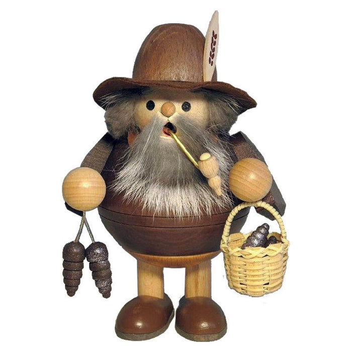 Gingerbread World German Christmas Market - Richard Glaesser Incense Smoker Figure - Wood Gnome with Pine Cone Basket 26477