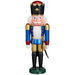 Handcrafted Seiffener Volkskunst Blue King German nutcracker with metallic finish, black crown with gold detailing and metallic blue cap, ceremonial sabre and faux fur beard, 39 cm tall.