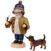 Handcrafted Seiffener Volkskunst Dog Walker incense smoker with a Dachshund, smoking pipe and traditional clothing, made in Seiffen, Germany.