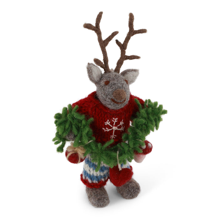 Gingerbread World Gry and Sif Denmark - Felted Wool Deer Ornament with garland 21125