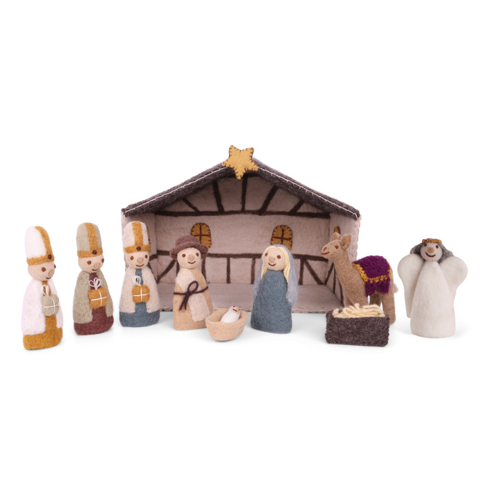 Gingerbread World Gry and Sif Denmark - Felted Wool Nativity Set with Stable and Figures 10024