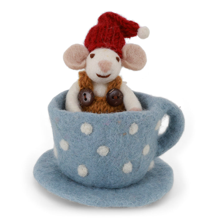 Gingerbread World Gry and Sif Denmark Felted Wool Ornament - Mouse in a Teacup 11325