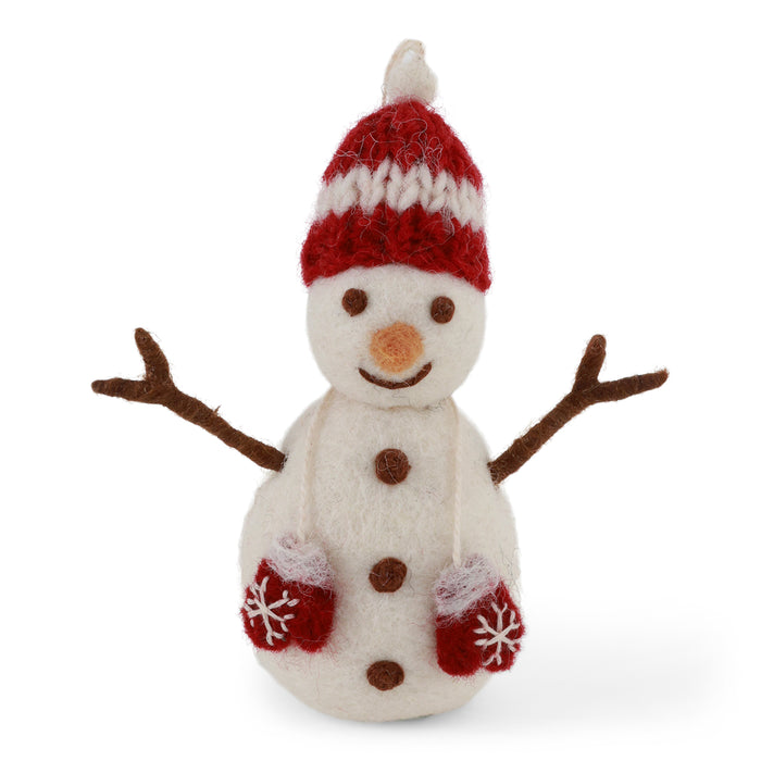 Gingerbread World Gry and Sif Denmark Felted Wool Ornament - Snowman Figure with Red Hat and Mittens 12625