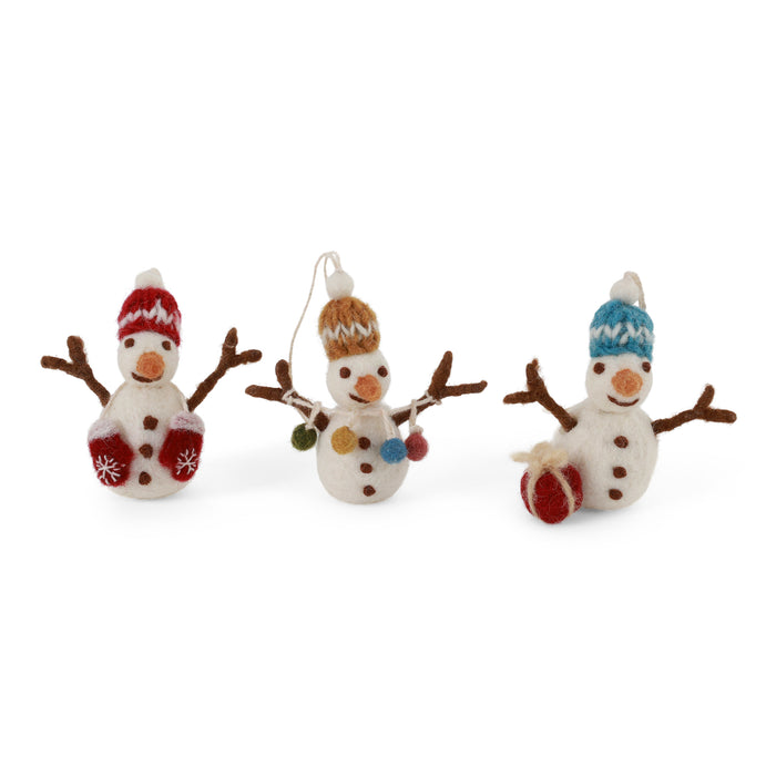 Gingerbread World Gry and Sif Denmark Felted Wool Ornament - Snowman in Knitted Hats Set of 3 12925
