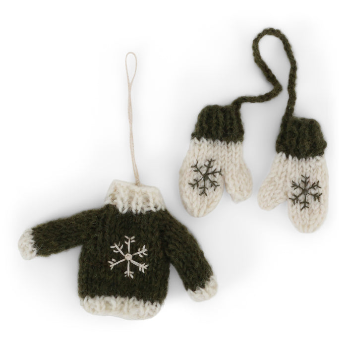 Gingerbread World Gry and Sif Denmark Felted Wool Ornament Green Sweater with Mittens 10925
