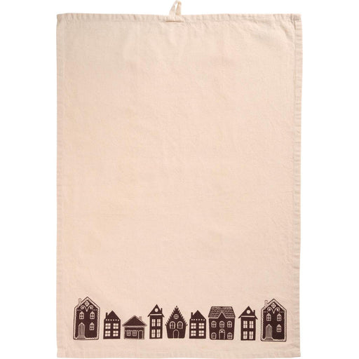 Gingerbread World IB Laursen Denmark - 100 percent Cotton Tea Towel, Natural With Brown Houses 66215-14