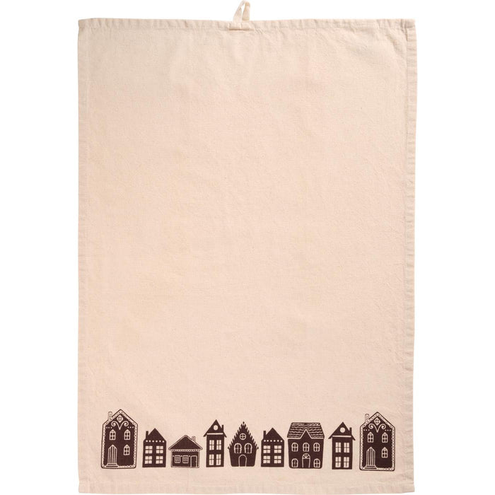 Gingerbread World IB Laursen Denmark - 100 percent Cotton Tea Towel, Natural With Brown Houses 66215-14