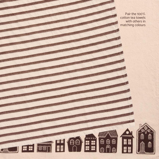 Gingerbread World IB Laursen Denmark - 100 percent Cotton Tea Towel, Natural With Brown Stripes 66213-14 2