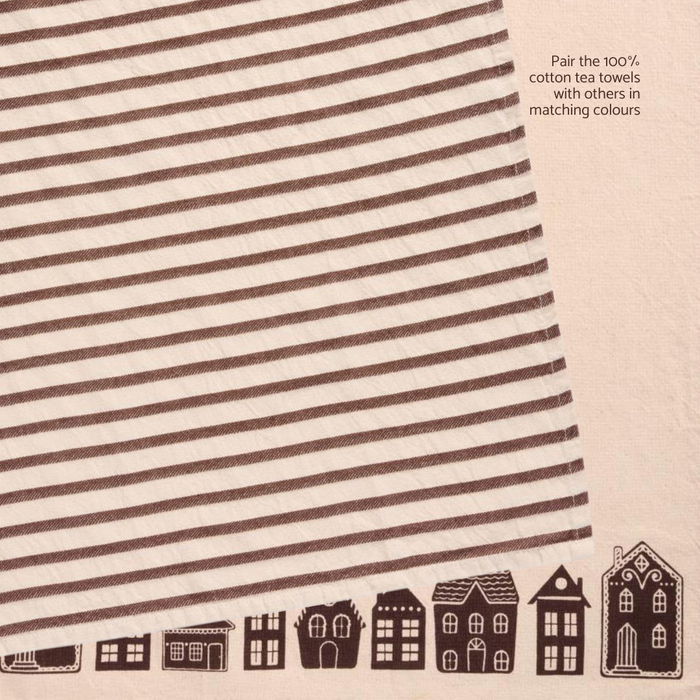 Gingerbread World IB Laursen Denmark - 100 percent Cotton Tea Towel, Natural With Brown Stripes 66213-14 2