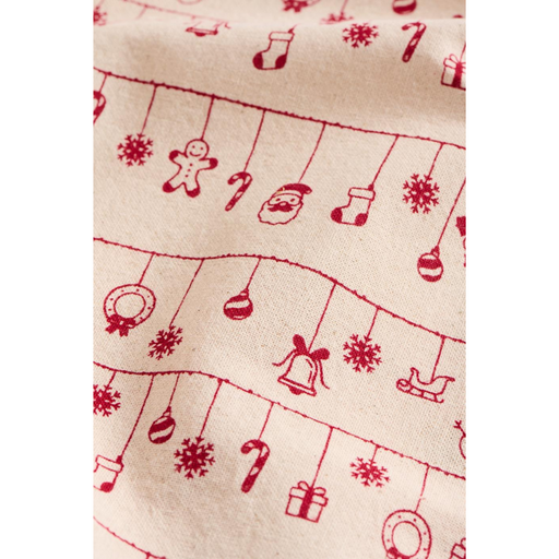 Gingerbread World IB Laursen Denmark - 100 percent Cotton Tea Towel, Natural With Red Baubles 66216-33