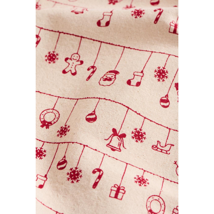 Gingerbread World IB Laursen Denmark - 100 percent Cotton Tea Towel, Natural With Red Baubles 66216-33