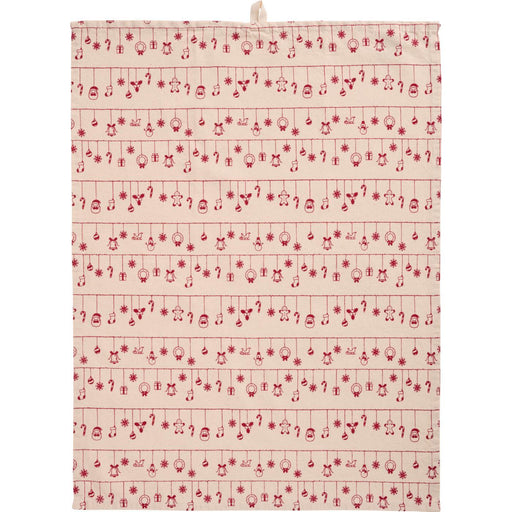 Gingerbread World IB Laursen Denmark - 100 percent Cotton Tea Towel, Natural With Red Baubles 66216-33