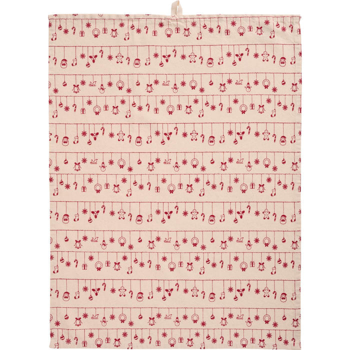 Gingerbread World IB Laursen Denmark - 100 percent Cotton Tea Towel, Natural With Red Baubles 66216-33
