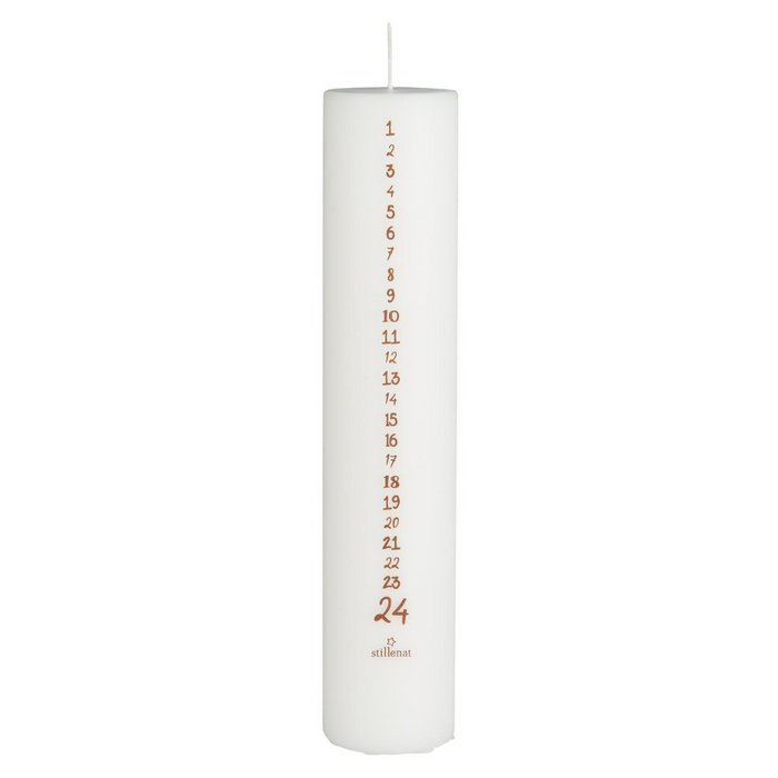 Gingerbread World IB Laursen Denmark – Advent Countdown Pillar Candle – White with Brown Numbers 75529-11
