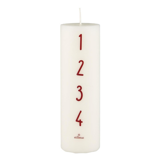 Gingerbread World IB Laursen Denmark – Advent Countdown Pillar Candle – White with Red Numbers 76622-11