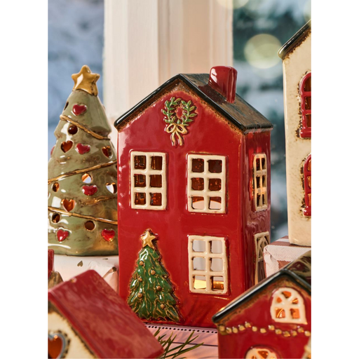 Gingerbread World IB Laursen Denmark – Ceramic Tealight House - Stillenat Cottage with Christmas Tree 27696-33